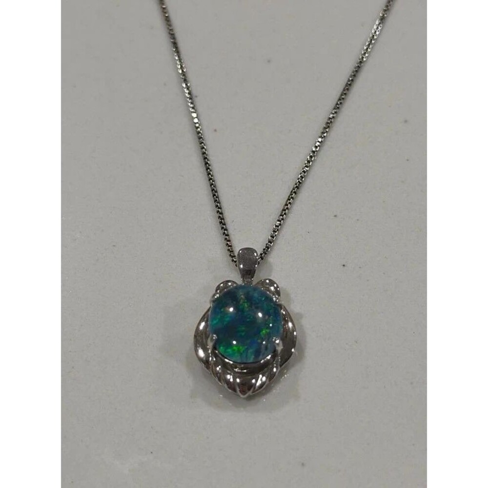 Sterling Blue “Opal” Pendant on Sterling Chain Stamped 925
